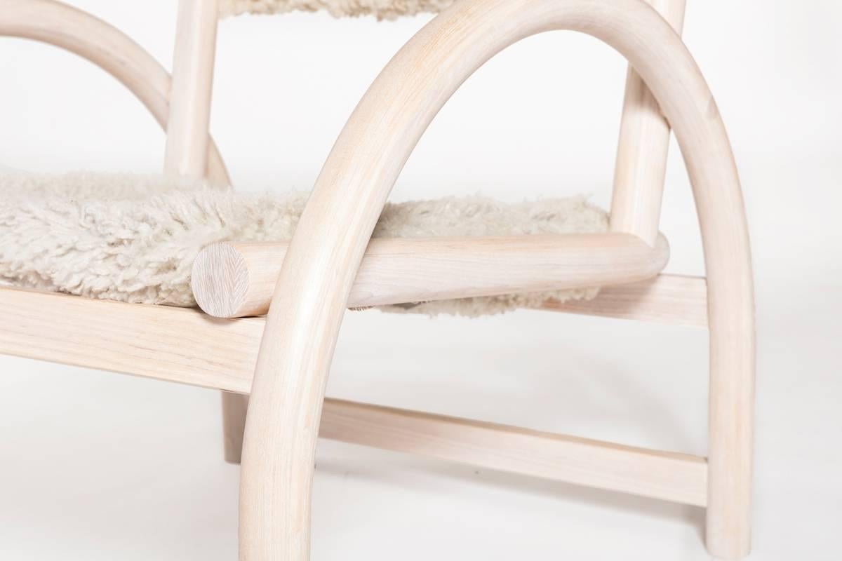Modern Lounge Chair in Whitewashed Canadian Ash and Sheepskin by Hinterland Design For Sale