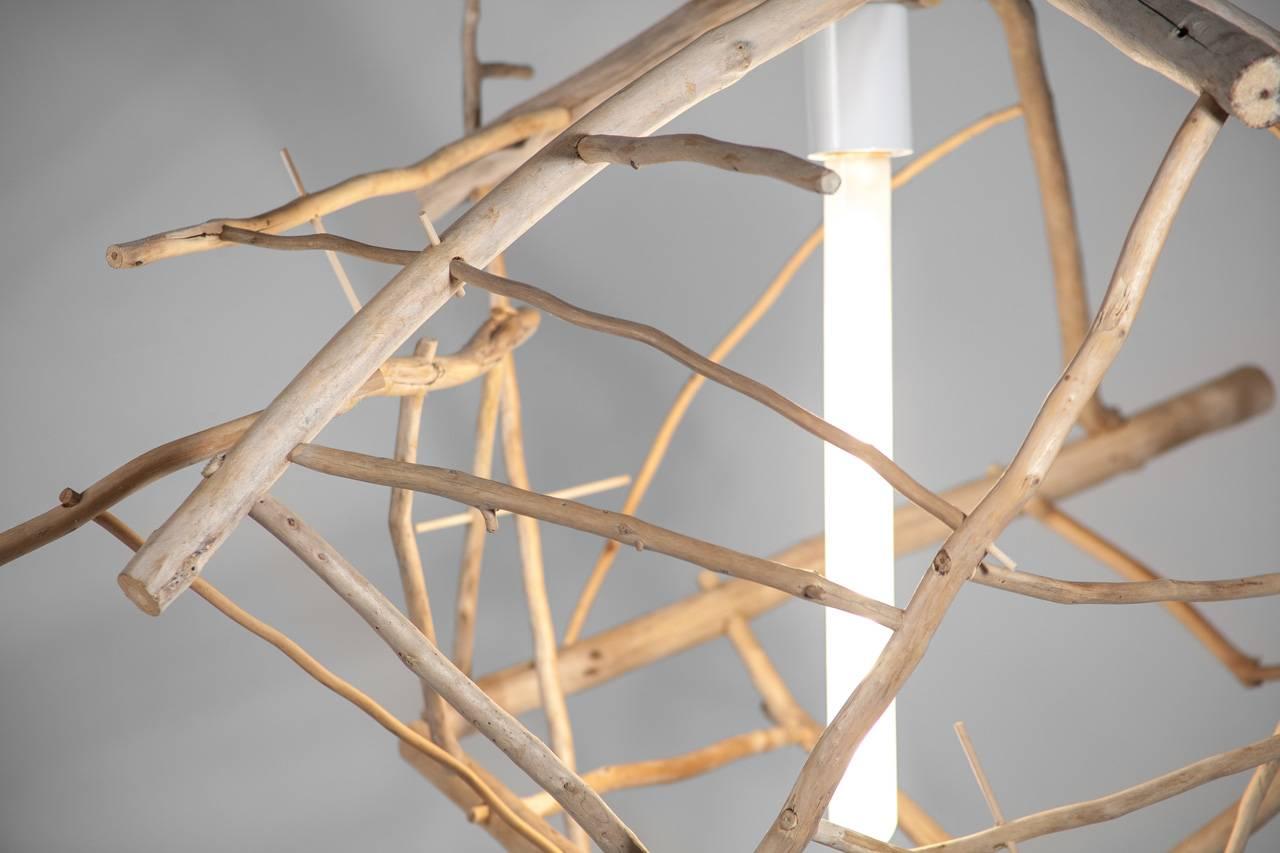 Powder-Coated Pendant Light in Hand Collected Ocean Washed Branches by Hinterland Design For Sale