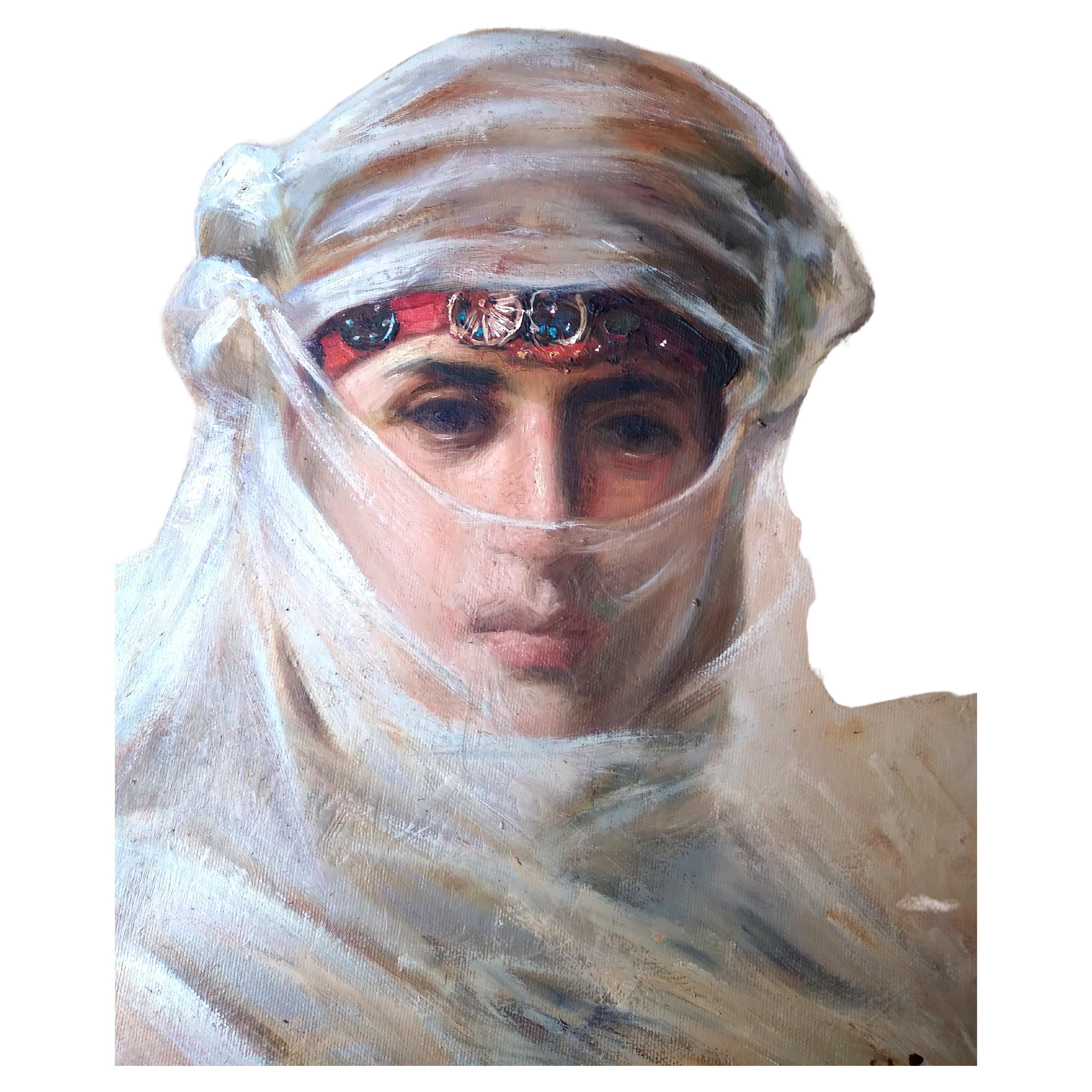 Oriental Scool Painting Portrait of Young Arab Princess of Desert