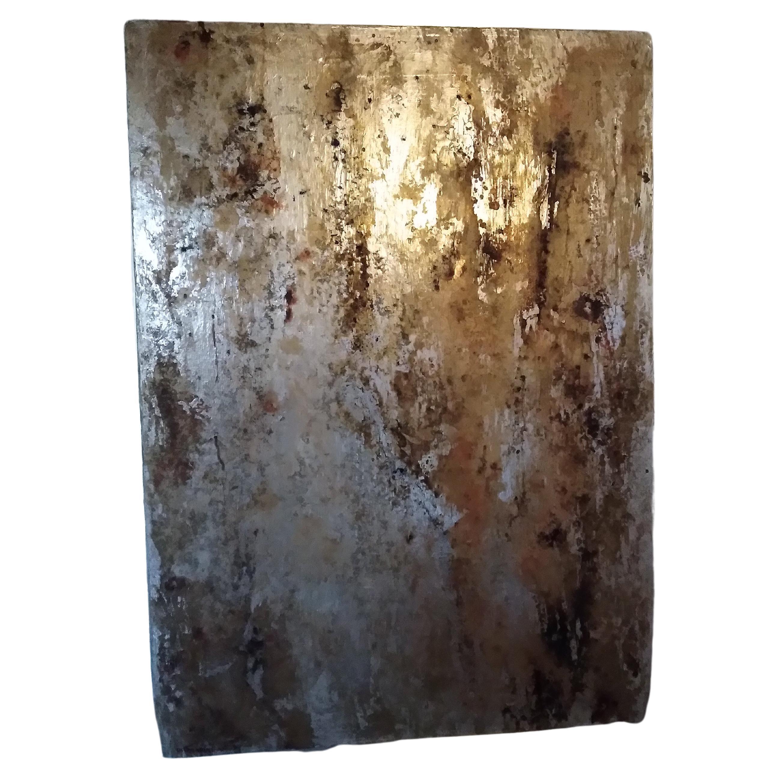 Oil painting on metal surface, around 1960. In Italy in this period new artistic current are developing the current known from the informal Art to Arte Povera.This ork encompae these aspect.