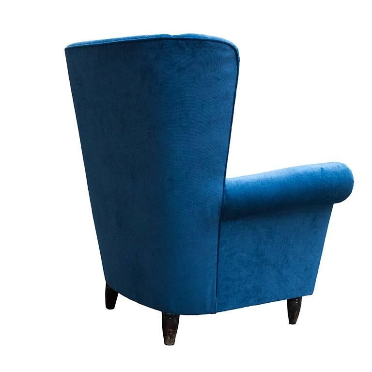 Mid-Century Modern Two Chairs Velvet Blu, 1950 in Paolo Buffa Style