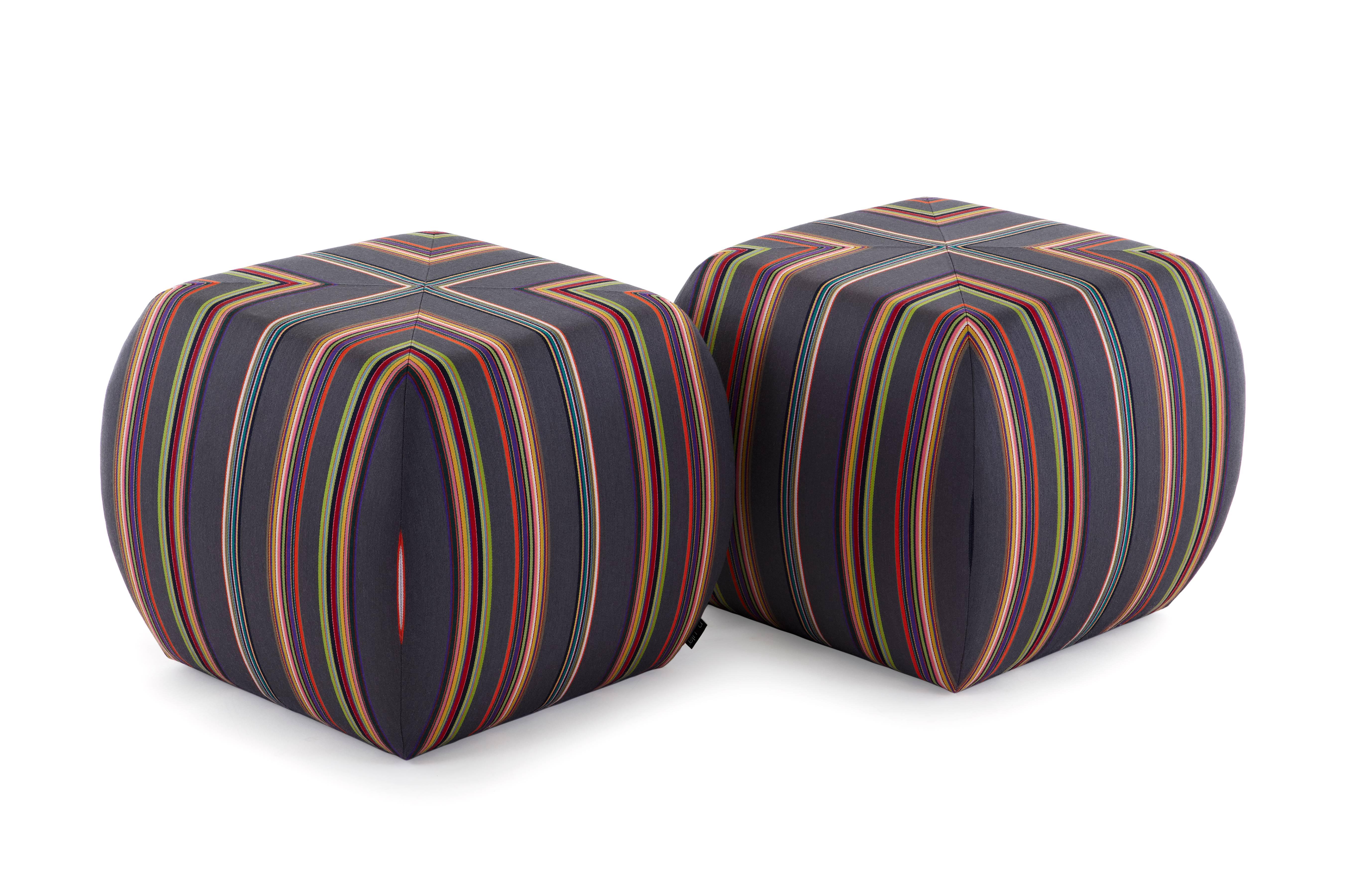 The smart and simple glide striped ottoman can be used as a seat at a table, a place to kick your feet up, or both. Boasting hidden casters, the delicate curves of its sides subtly remove the boxiness of a traditional ottoman to energize any room.

