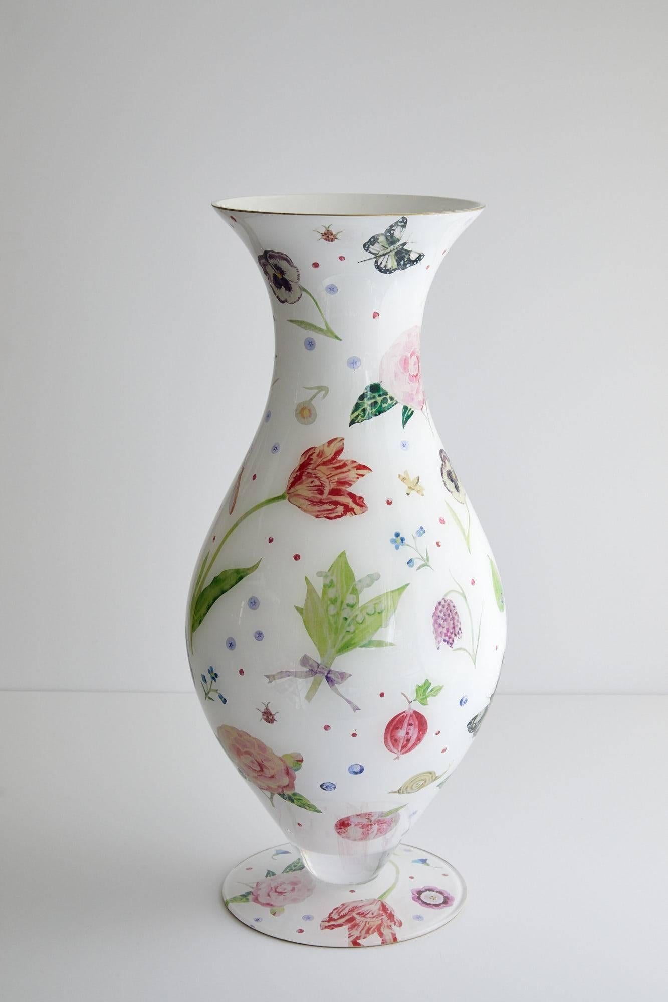 Handmade decoupage Parisian vase, designed by Cathy Graham crafted by Scott Potter.