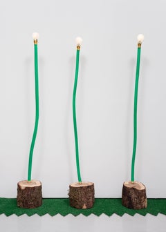 Floor Lamp with Green Garden Hose and Log Base