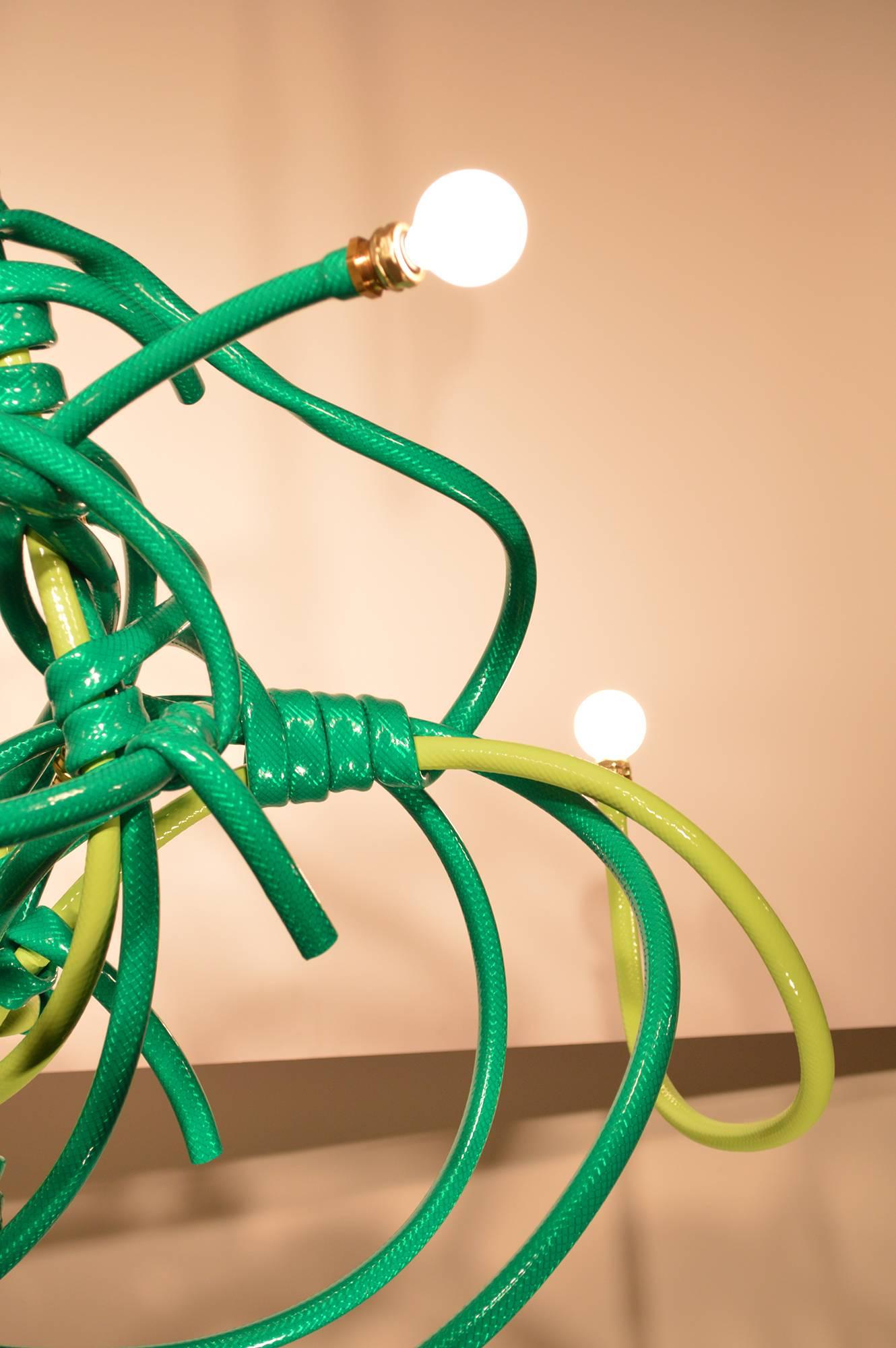 Green Garden Hose Chandelier Style Lighting Fixture In New Condition For Sale In Brooklyn, NY