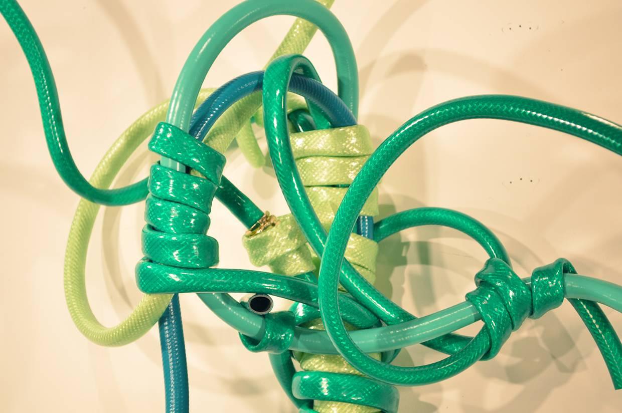 Sconce Style Lighting Fixture Made from Garden Hoses of Varying Shades of Green  In New Condition For Sale In Brooklyn, NY