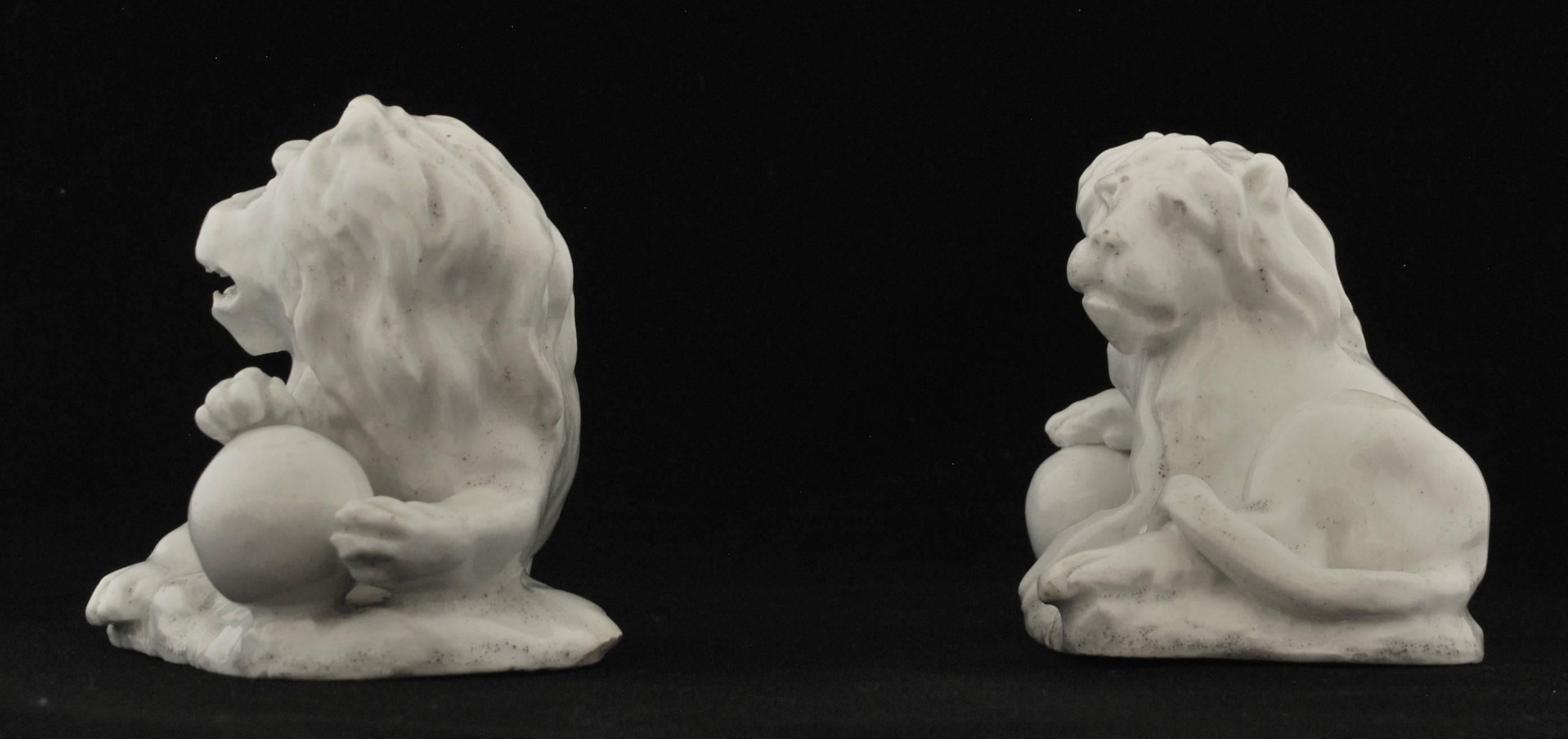 18th Century Pair of Lions. Bow Porcelain C1750 For Sale