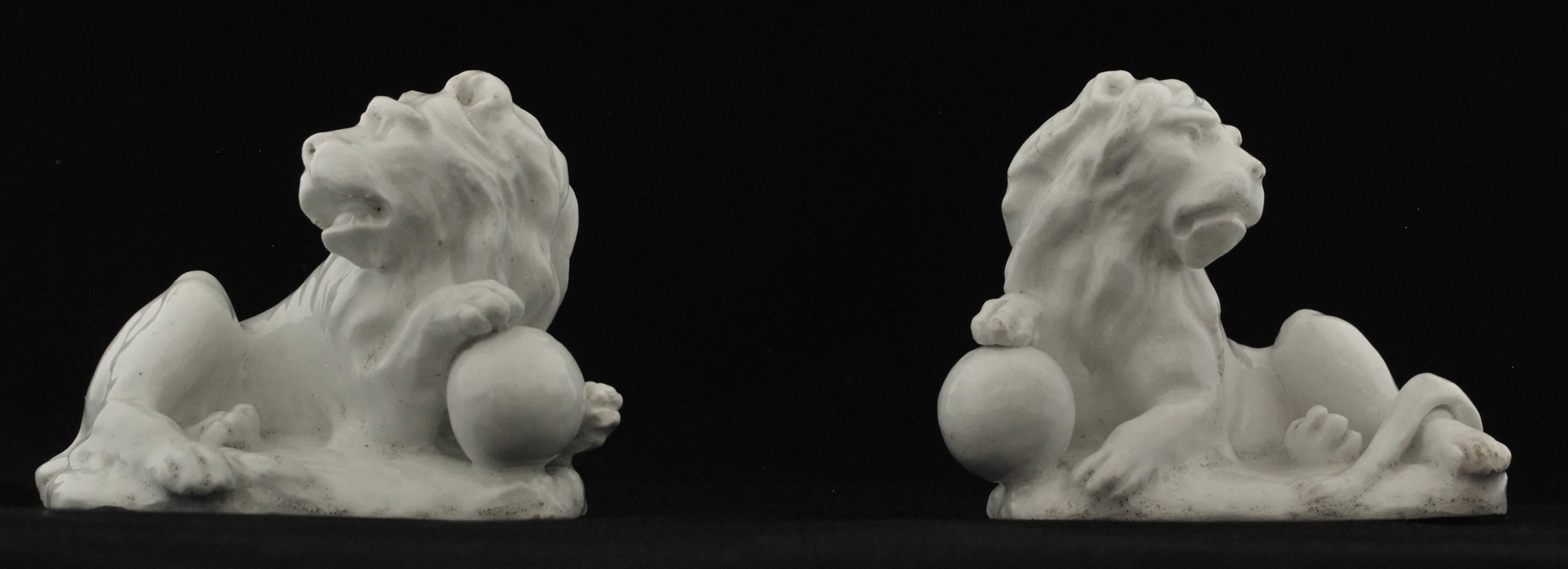 An attractive pair of lions, in the white; possibly based on a Chinese original.