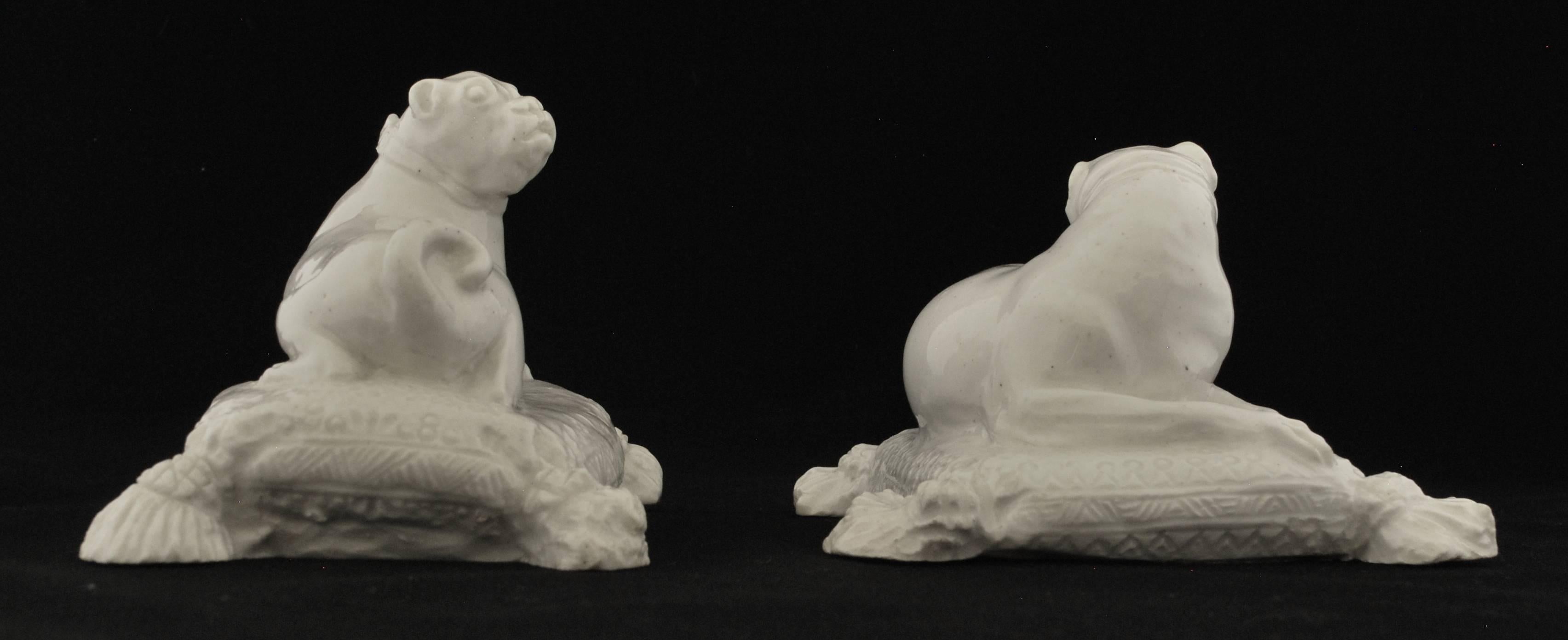 Neoclassical Pair of Pug Dogs. Bow Porcelain C1754