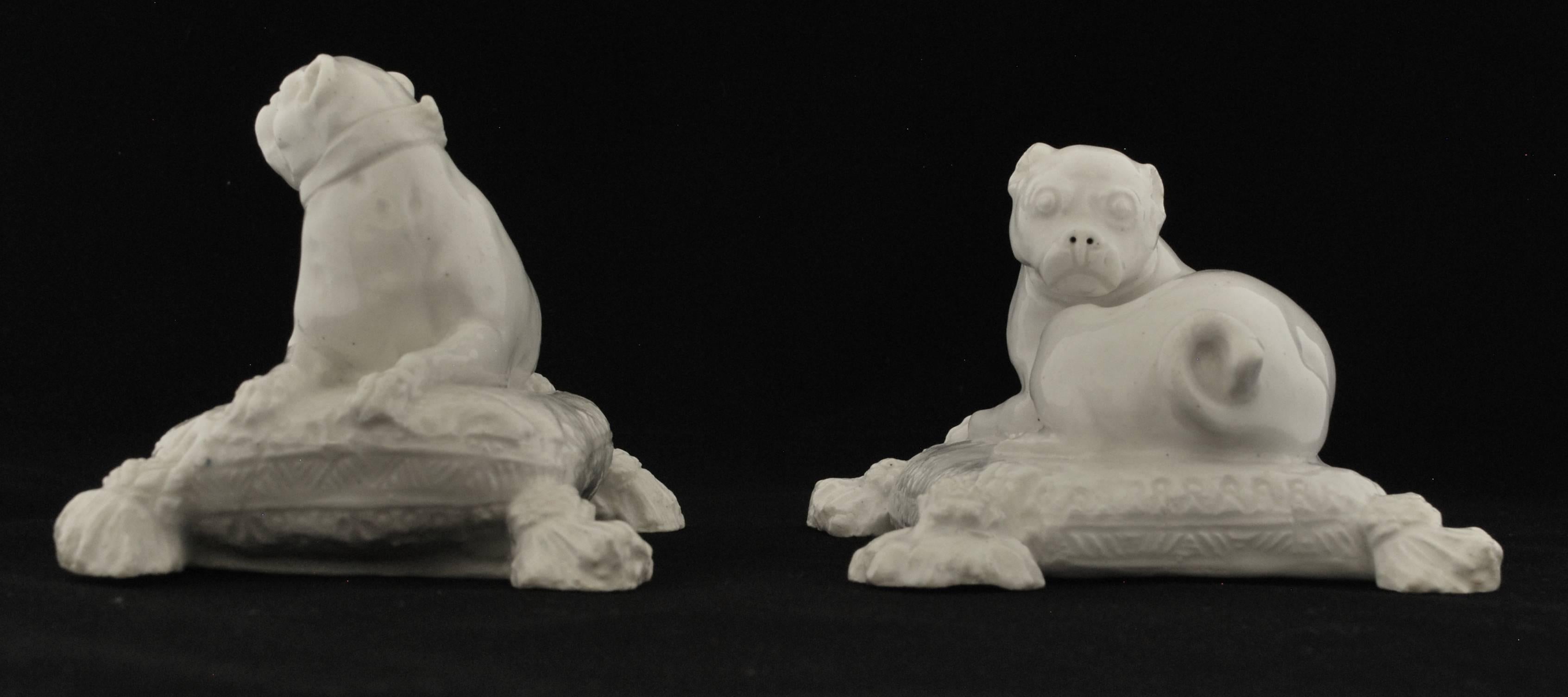 Pair of Pug Dogs. Bow Porcelain C1754 1
