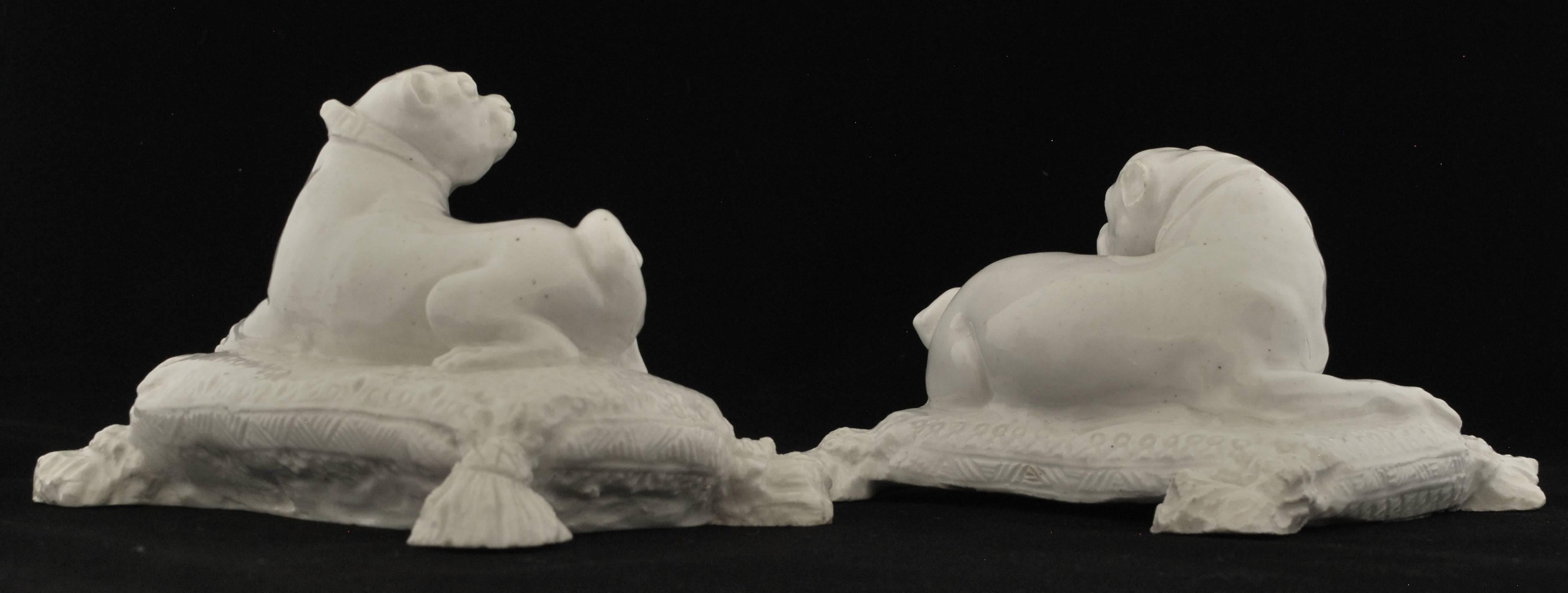 English Pair of Pug Dogs. Bow Porcelain C1754