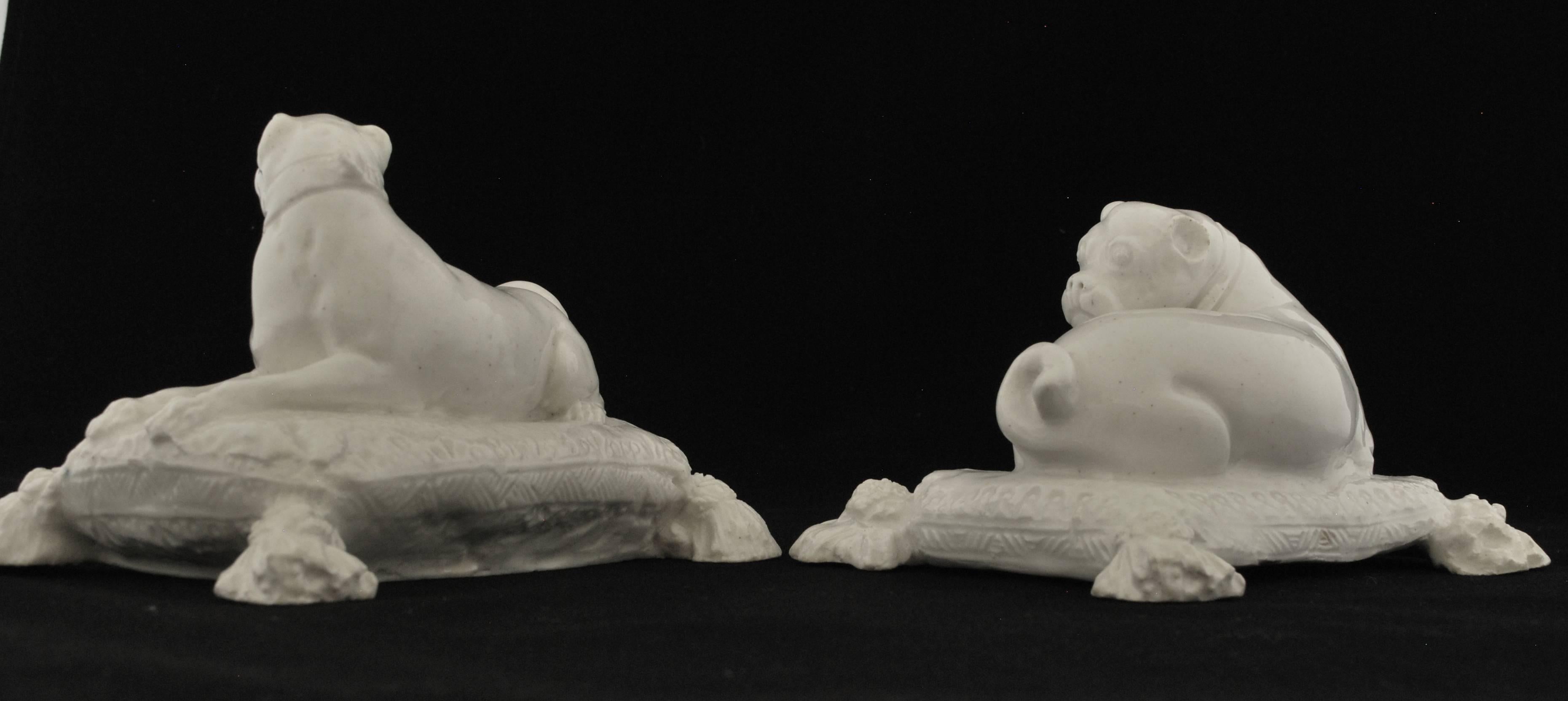 Mid-18th Century Pair of Pug Dogs. Bow Porcelain C1754