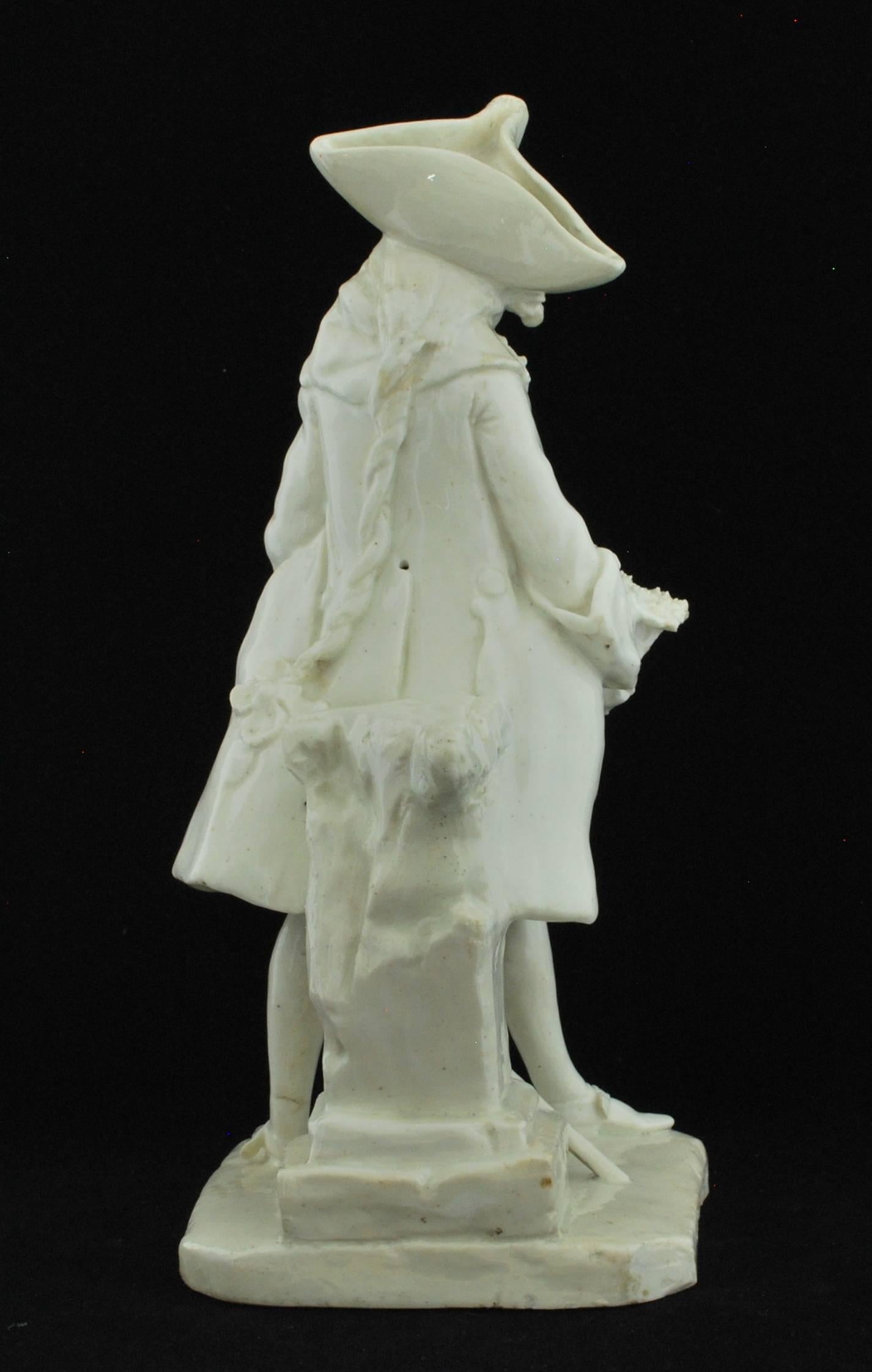 Neoclassical Henry Woodward Figure. Bow Porcelain C1749