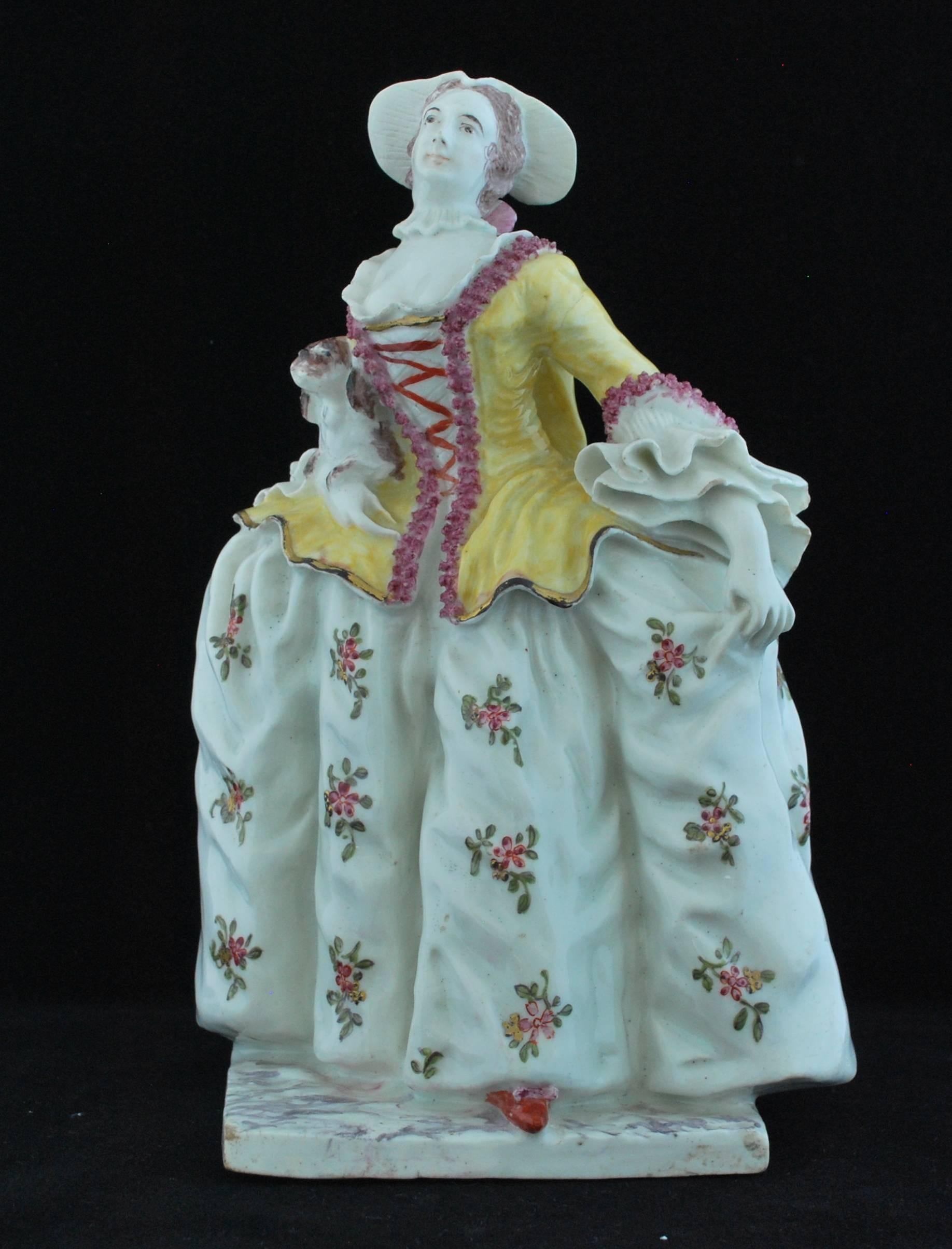 Eine der theatralischen Figuren von Bow.

Die Schauspielerin Mrs. Catherine (Kitty) Clive, 1711-1785, als Mrs. Riot, die feine Dame, die 1749 zusammen mit dem feinen Gentleman in David Garricks Farce Lethe eingeführt wurde; die Figur stammt von