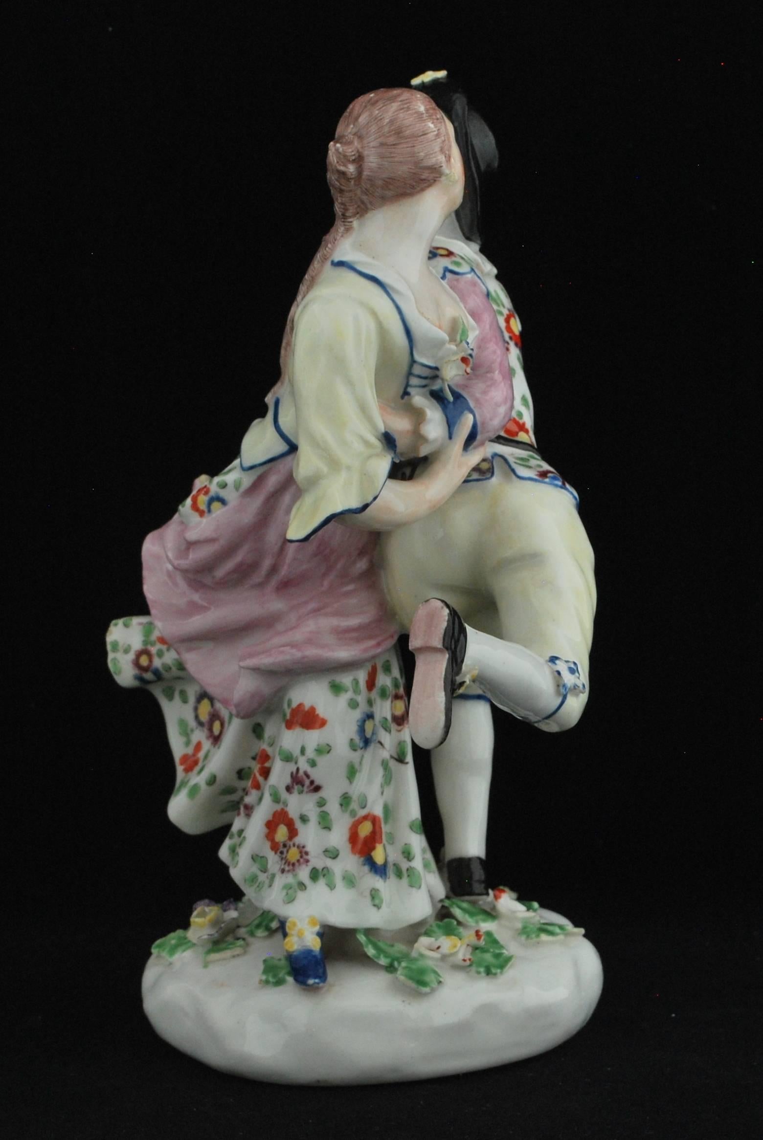Harlequin and Columbine Dancing, Commedia Dell'arte, Bow Porcelain C1754 In Good Condition In Melbourne, Victoria