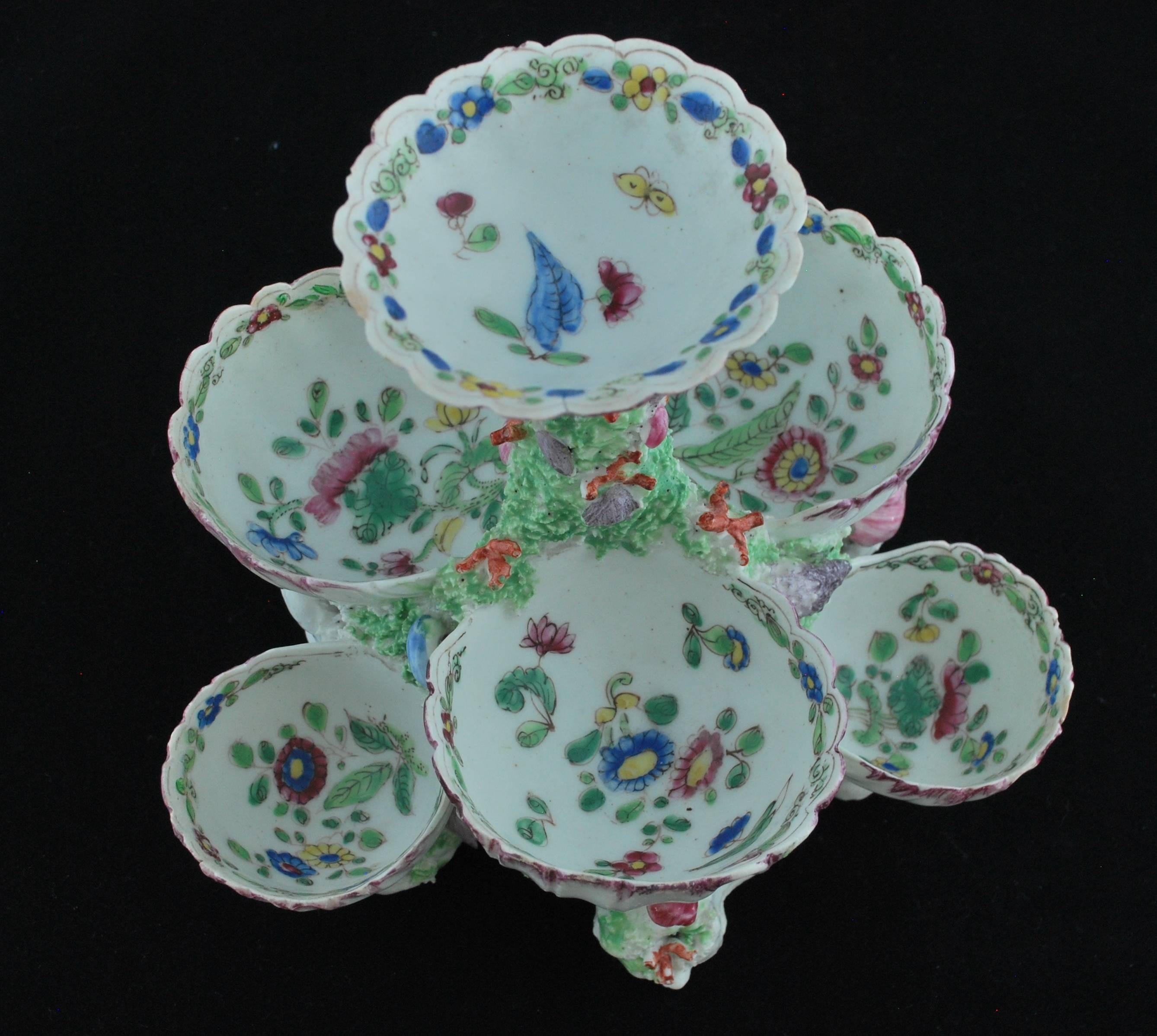 English Shell Sweetmeat Stand, Bow Porcelain, circa 1750 For Sale