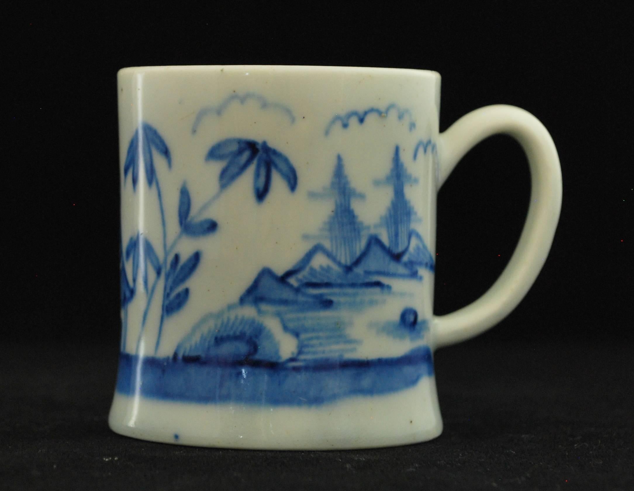 An early coffee can, painted under the glaze with Bamboo and a pagoda. Underglaze B mark.

Provenance: Taylor Collection; Sutherland; Aubrey Toppin; Charles Dyson.
     