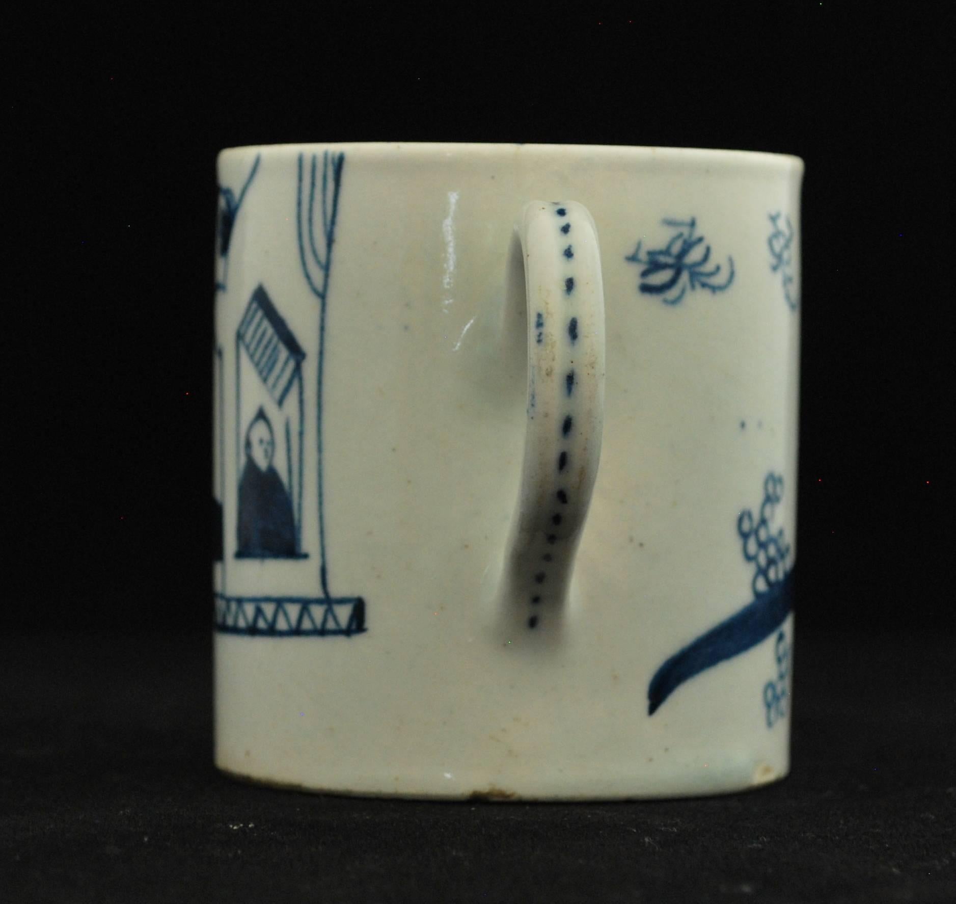 Canne à café, porcelaine bleue et blanche « Homme à la fenêtre » avec nœud, vers 1760 Excellent état - En vente à Melbourne, Victoria