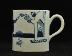 Coffee Can, Blue and White "Man at the Window" Bow Porcelain, circa 1760
