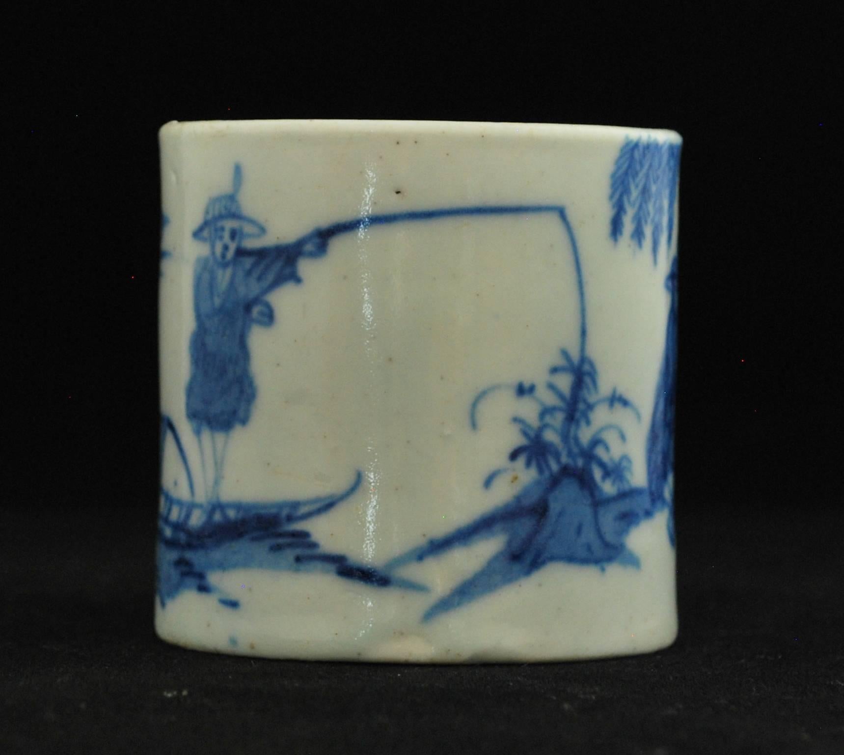 Chinoiseries Canne à café, porcelaine à nœud en bleu et blanc « Homme à jambes croisées », vers 1751 en vente