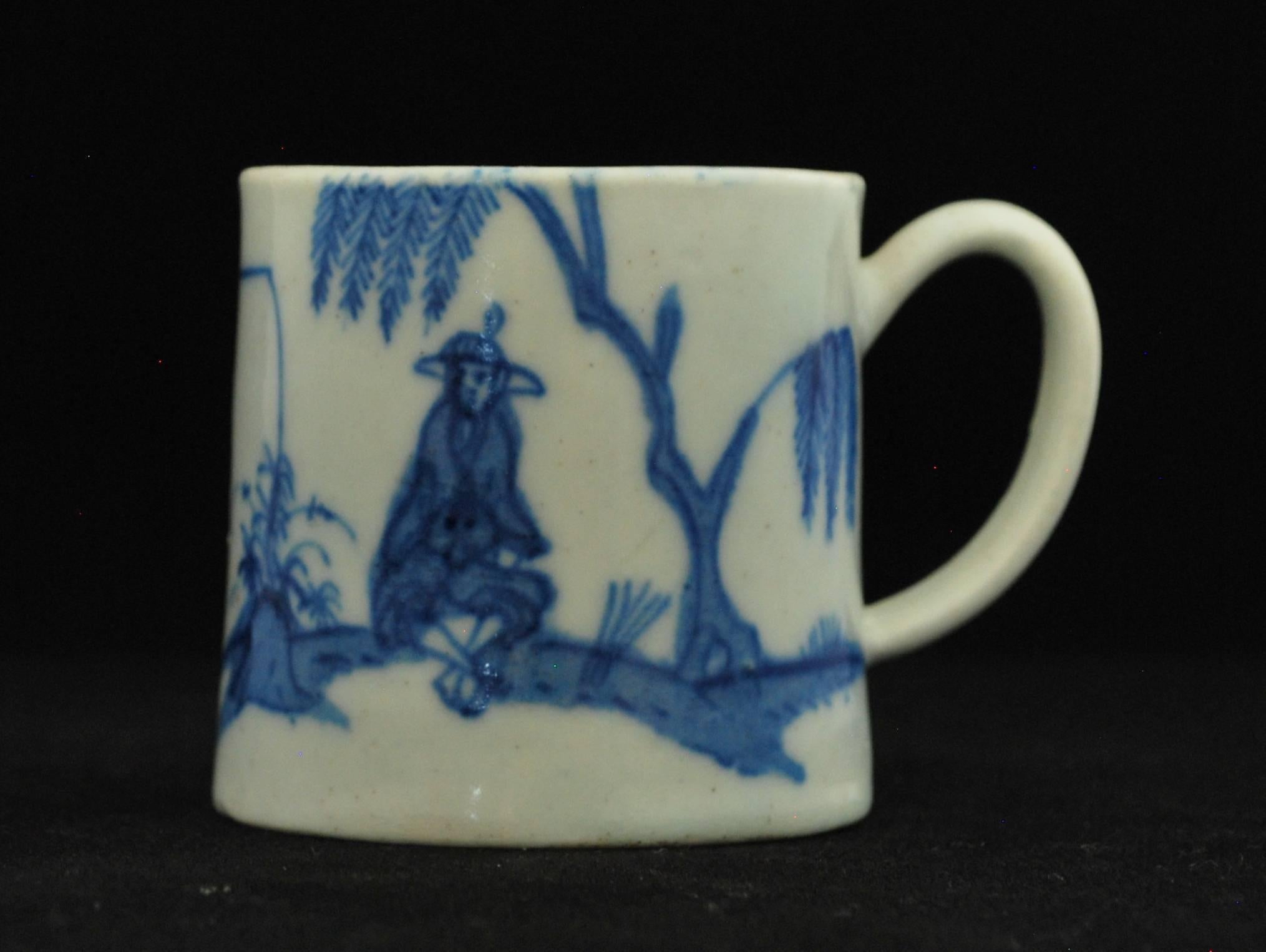 An early coffee can, painted under the glaze with the cross-legged man pattern. An early and unusual shape for this scarce pattern.

Provenance: Taylor Collection; Robyn Robb.

        