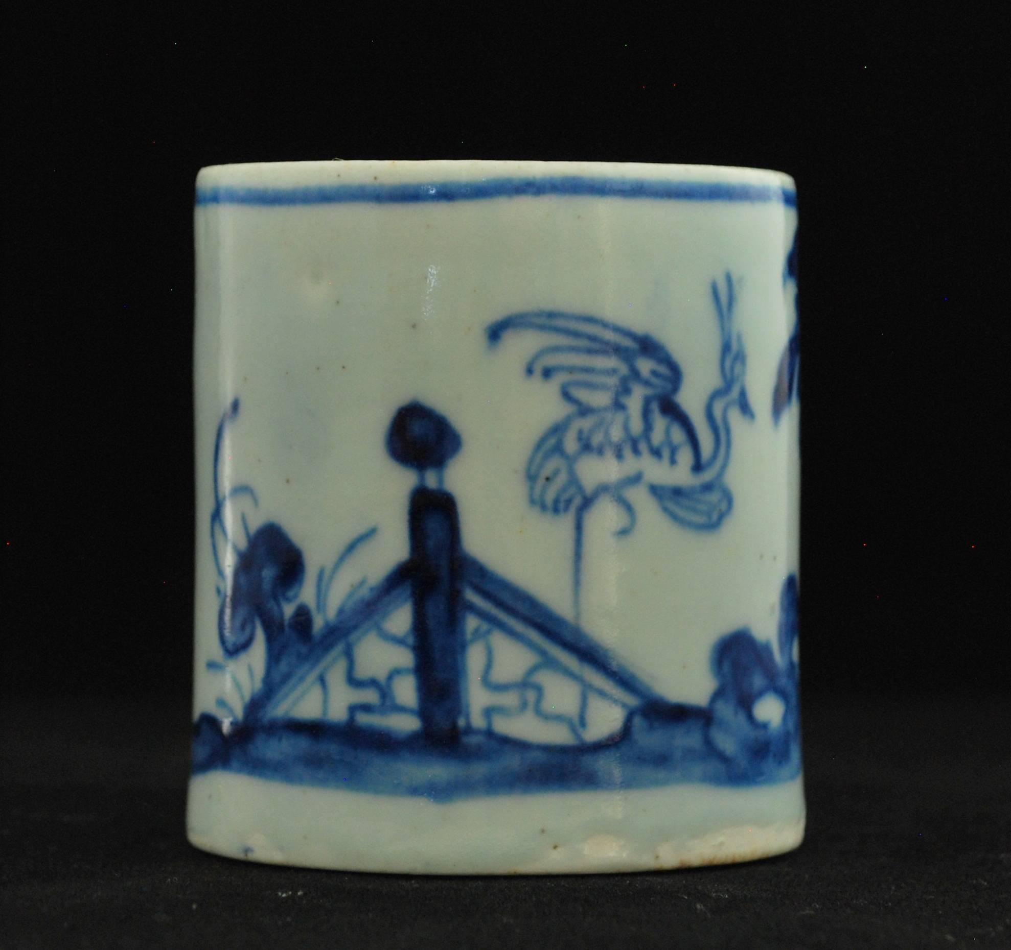 Kaffeekanne: Blauer und weißer „Stork & Bananabaum“-Baum. Schleife aus Porzellan C1753 (Chinoiserie) im Angebot