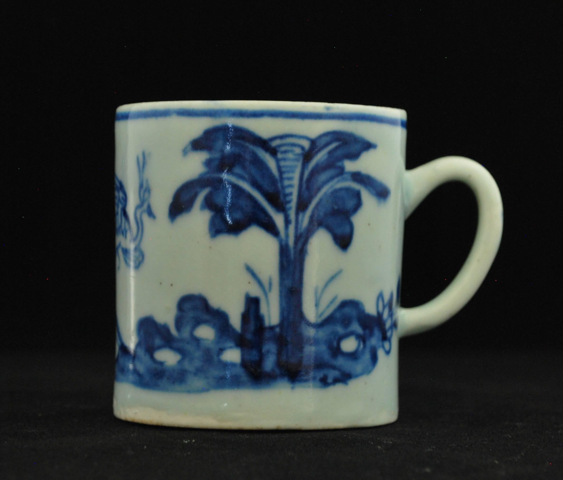 An early coffee can, painted under the glaze with the Stork & Banana Tree pattern.

Provenance Taylor Collection; Sutherland Collection. 
 