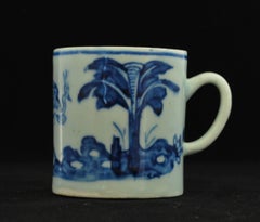 Coffee Can: Blue and White "Stork & Banana Tree". Bow Porcelain C1753