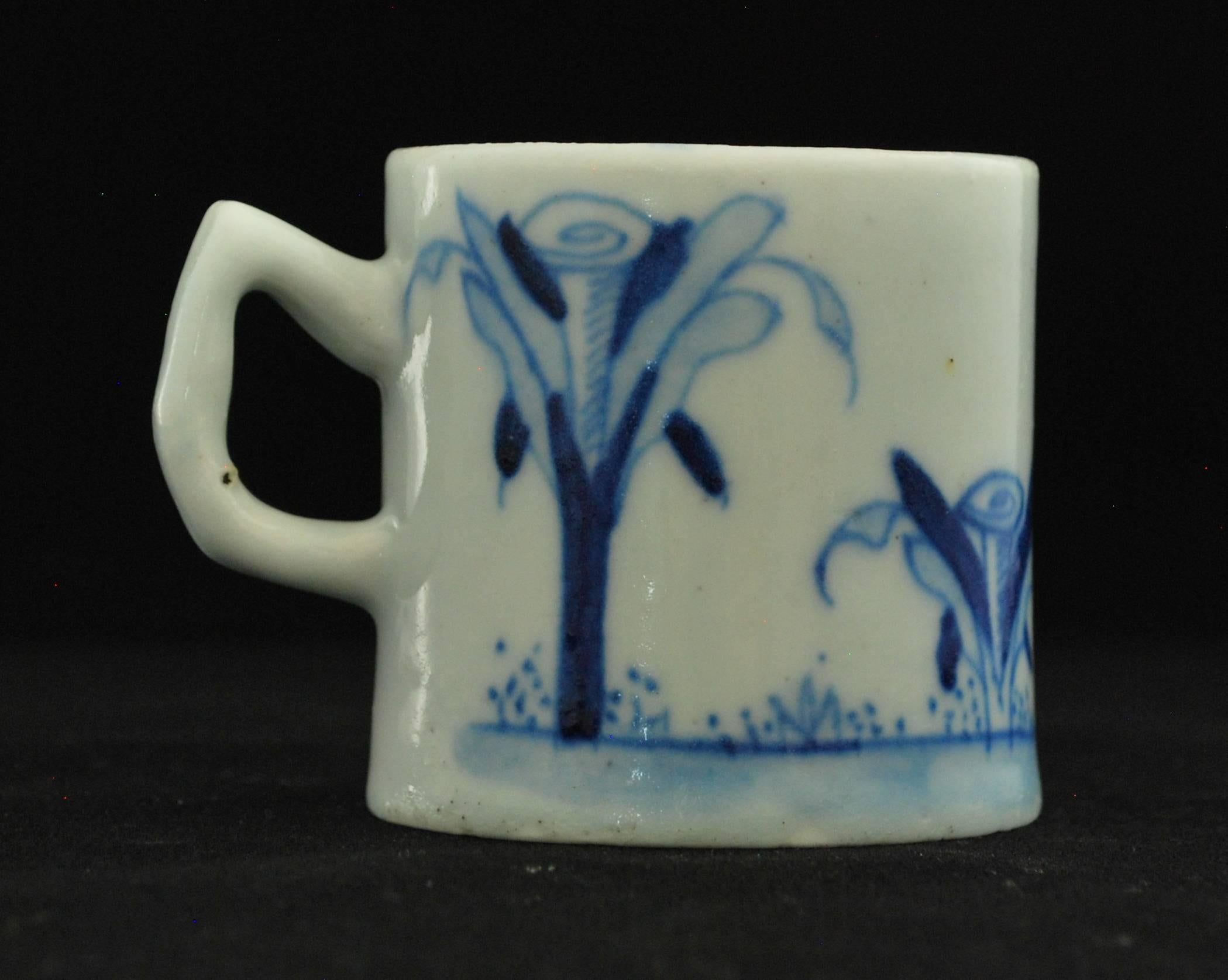 Anglais Canne à café, bleue et blanche «anana Trees », porcelaine à nœud, vers 1753 en vente