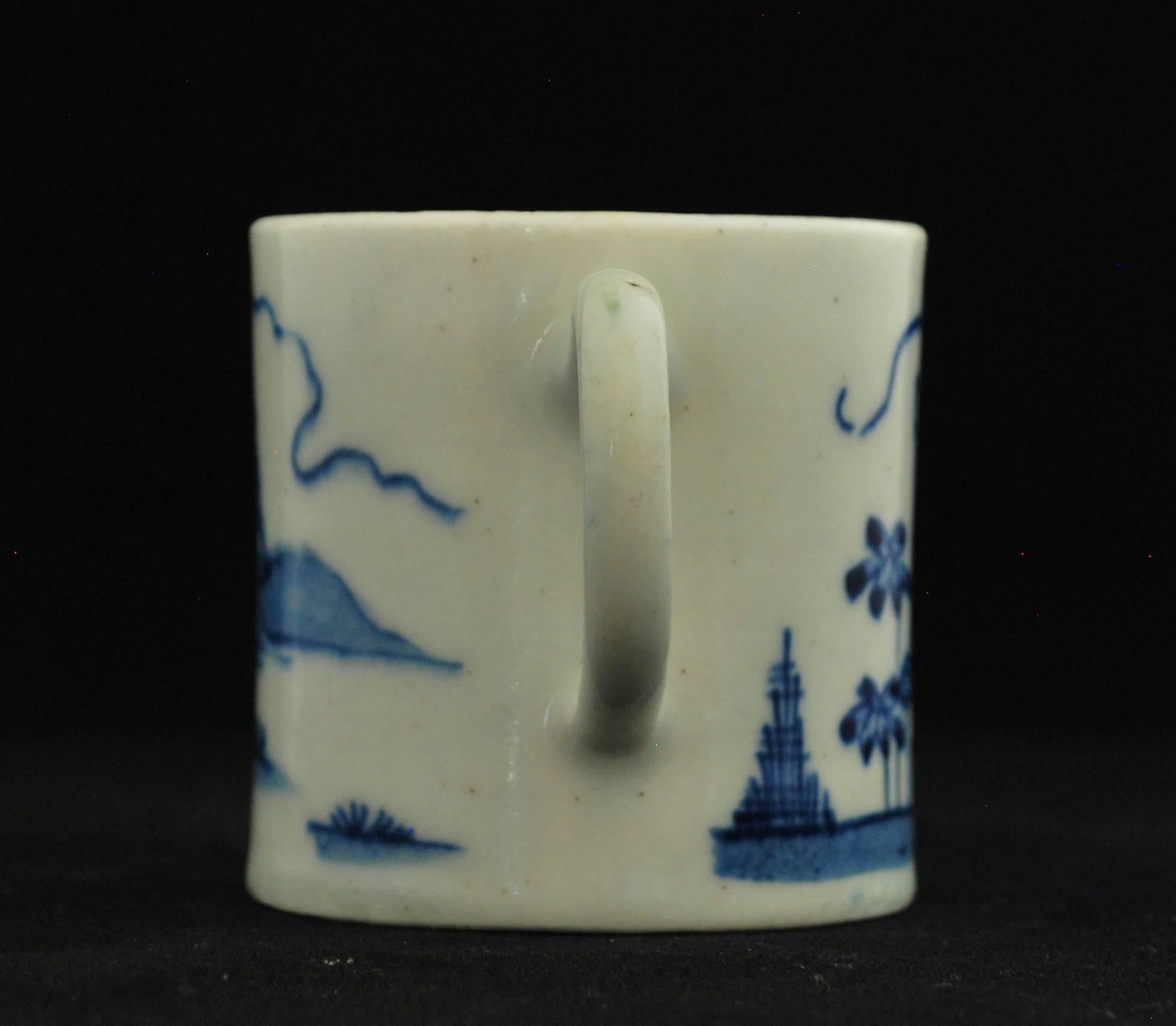 Canne à café, bleue et blanche « Ribbon Landscape », porcelaine à nœud, vers 1753 Excellent état - En vente à Melbourne, Victoria