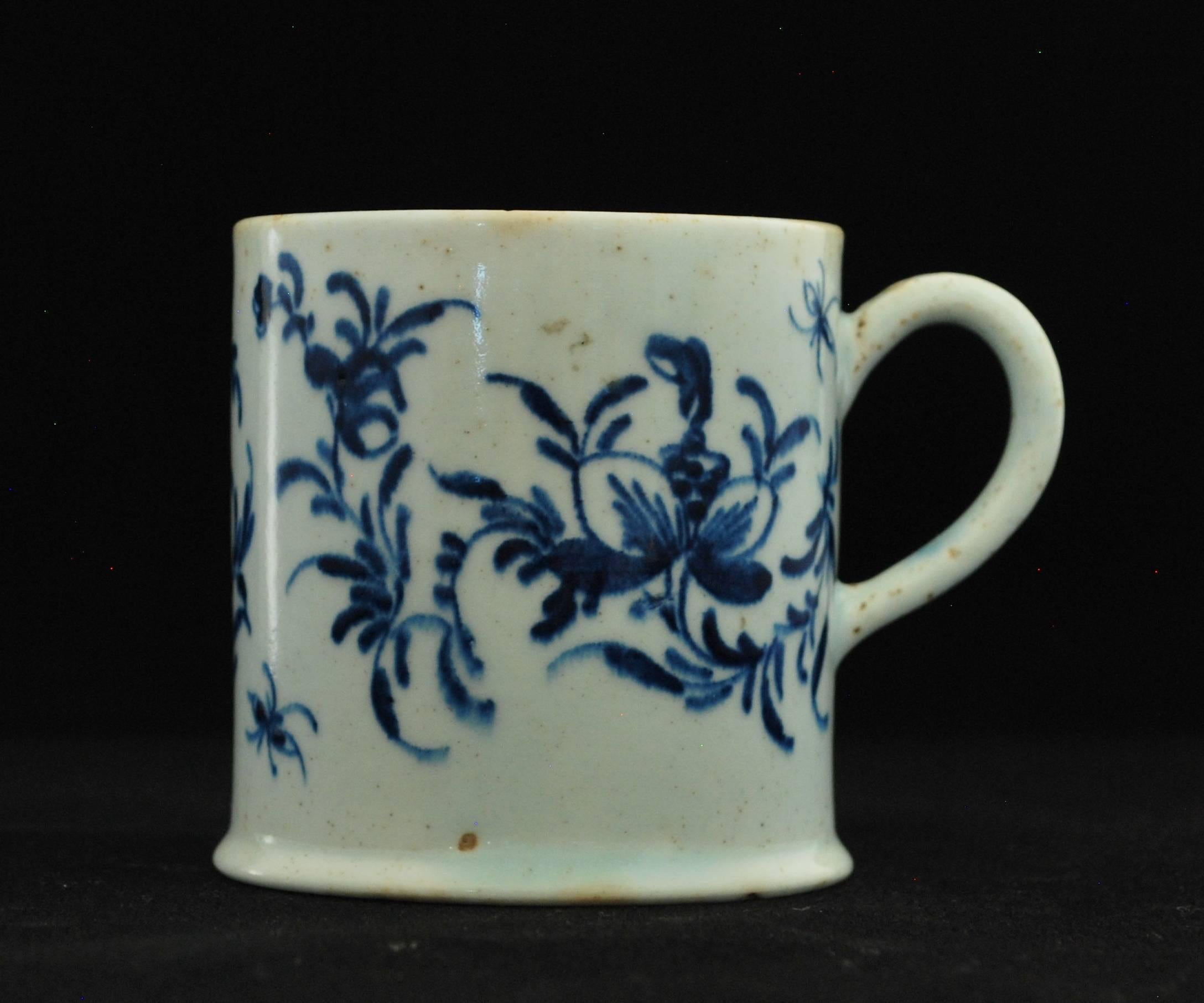 An early coffee can, painted in under-glaze blue with flowers and insects. Painter’s mark 16 and a distinctive way of painting insects.

Prov: Taylor Collection; Christie’s.
    