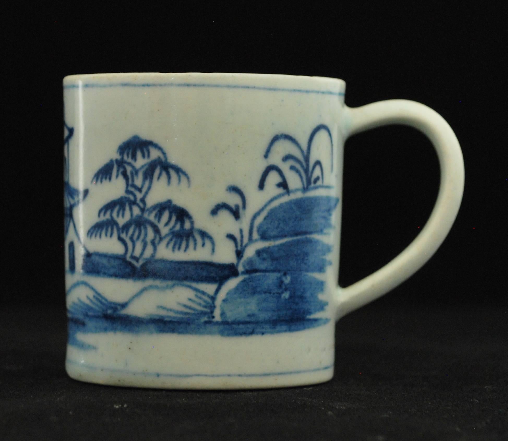 An early coffee can, painted in under-glaze blue with a large residence in a Chinese landscape.

Prov: Taylor Collection; Watney Collection.
 