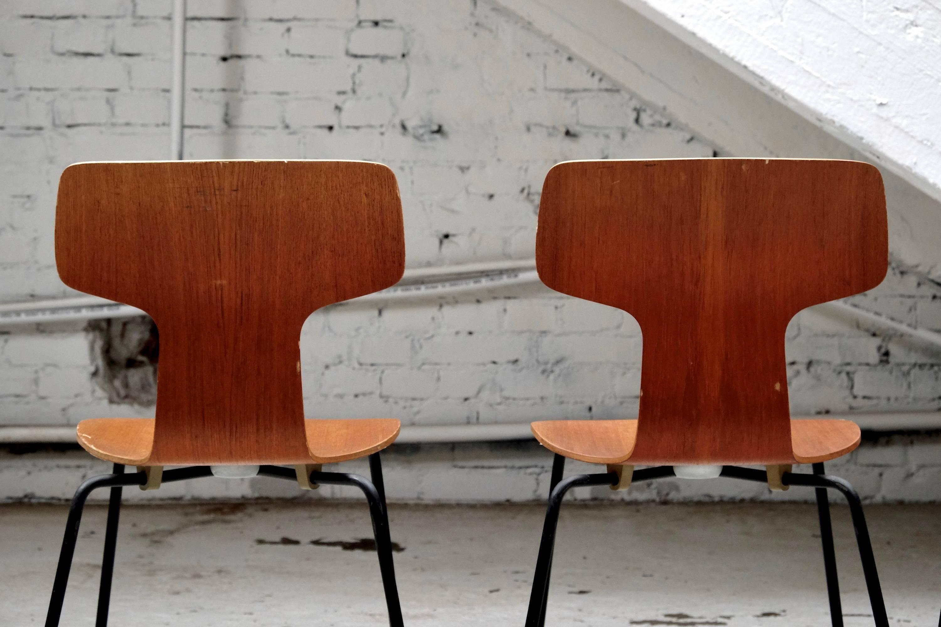 Veneer Model 3103 Teak Hammer Chairs by Arne Jacobsen for Fritz Hansen, 1960s
