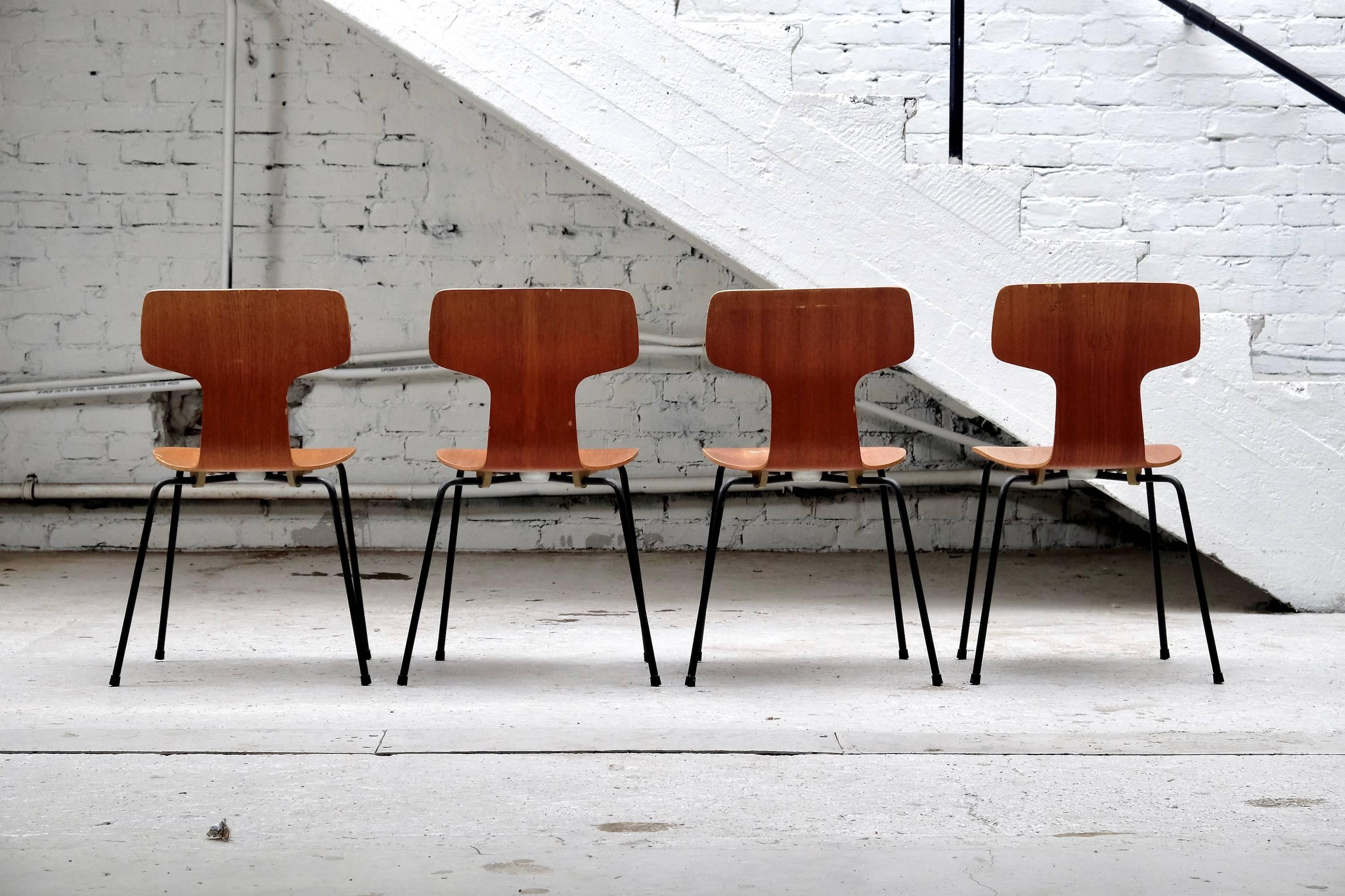 Danish Model 3103 Teak Hammer Chairs by Arne Jacobsen for Fritz Hansen, 1960s