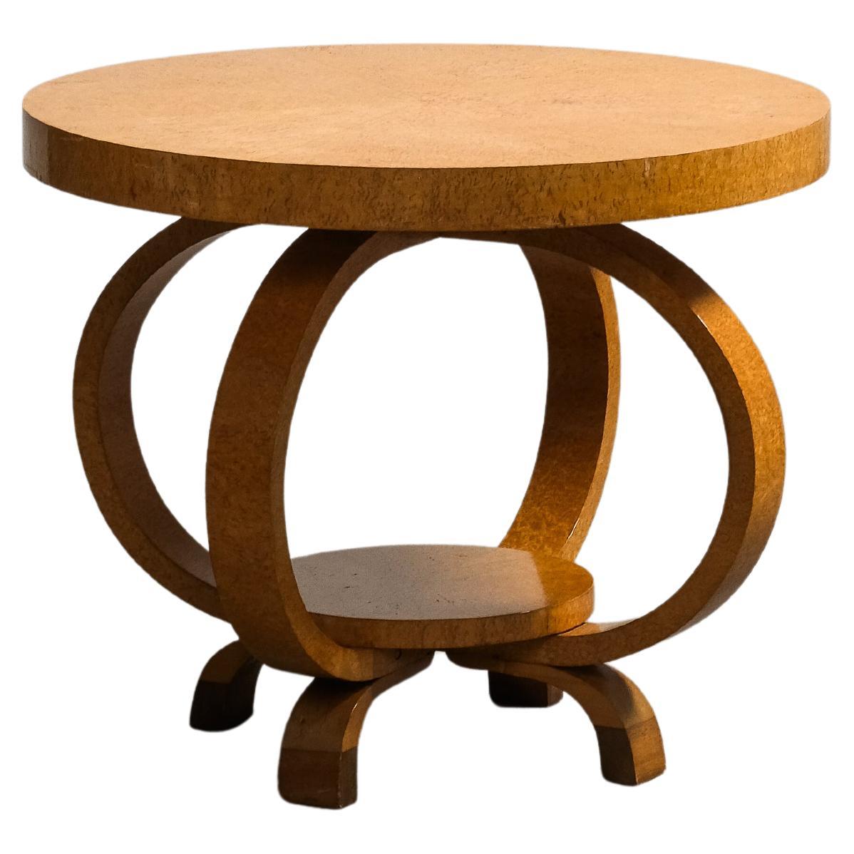 Finnish Art Deco Round Burlwood Coffee Table, 1930s For Sale