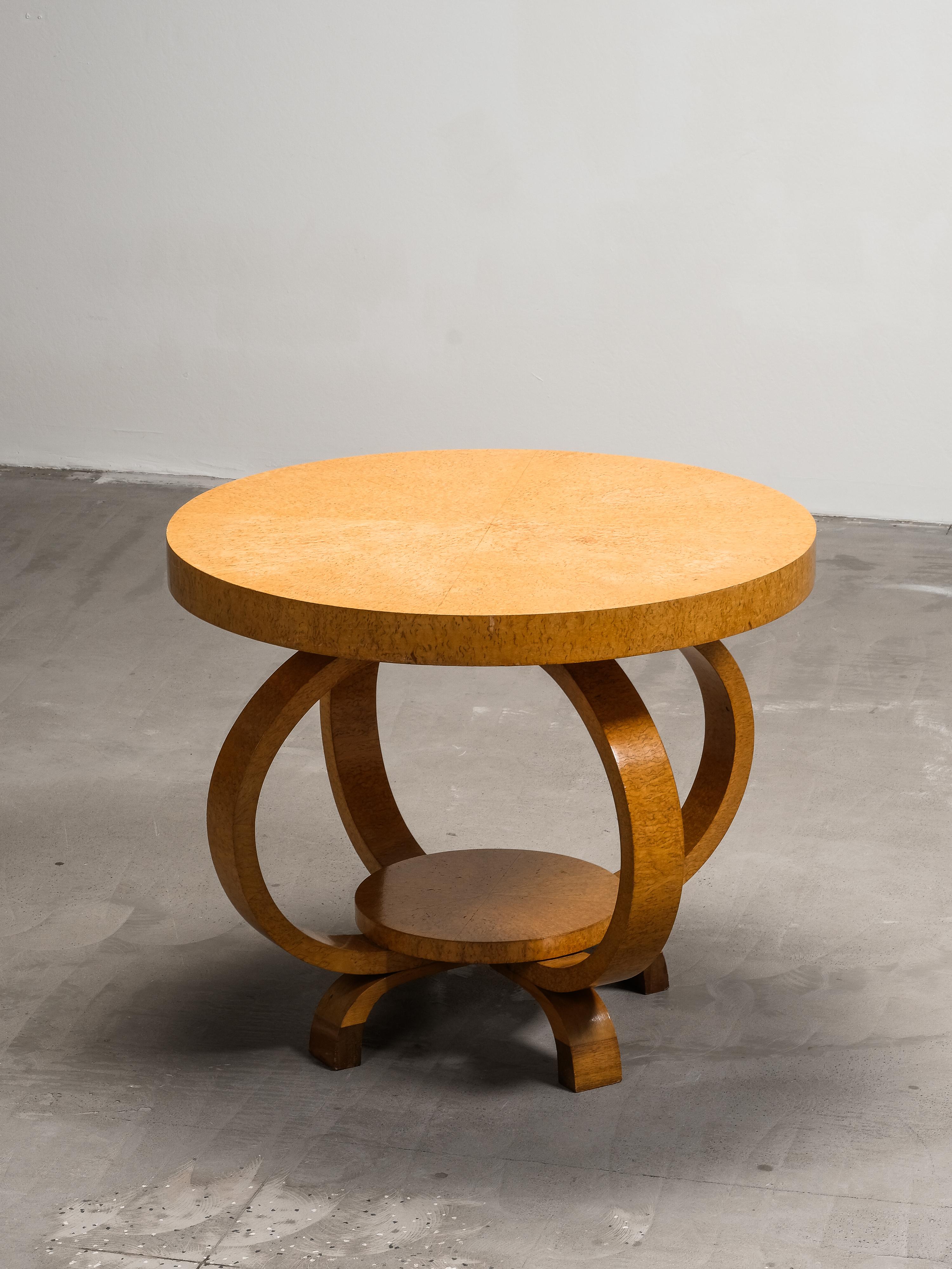 Mid-20th Century Finnish Art Deco Round Burlwood Coffee Table, 1930s For Sale
