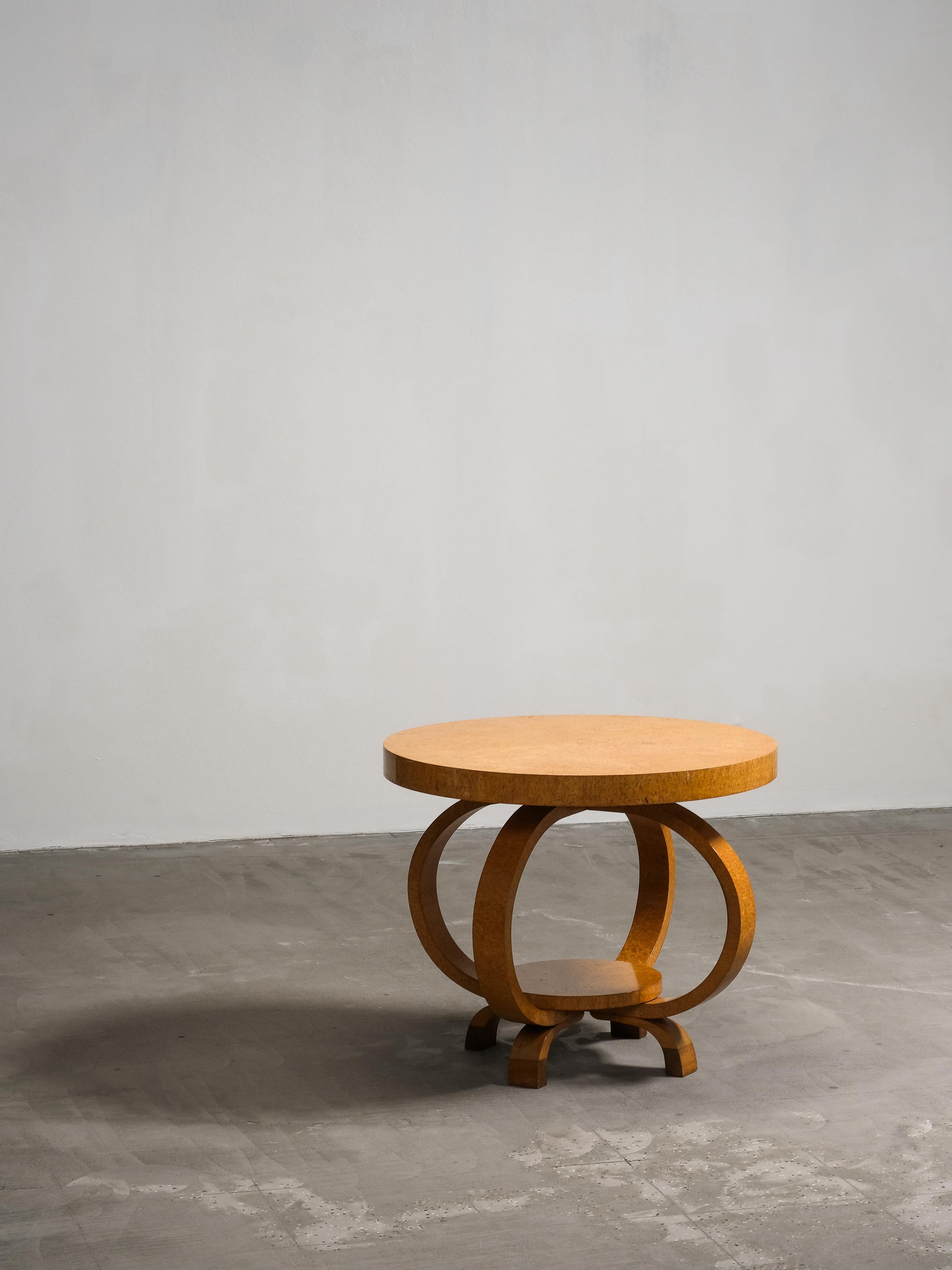 Finnish Art Deco Round Burlwood Coffee Table, 1930s For Sale 7