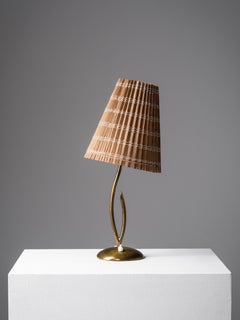 Sculptural Brass Table Lamp with Wood Slat Shade by Valinte, Finland, 1950s