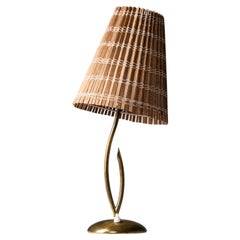 Sculptural Brass Table Lamp with Wood Slat Shade by Valinte, Finland, 1950s