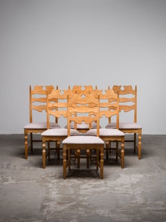 Set of 6 Oak Dining Chairs with Bouclé Upholstery by Henning Kjærnulf, 1960s