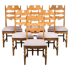Set of 6 Oak Dining Chairs with Bouclé Upholstery by Henning Kjærnulf, 1960s