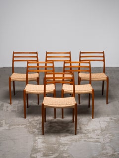 Set of 6 Niels O. Møller Model 78 Teak & Papercord Dining Chairs, Denmark, 1960s