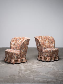 Pair of Carl-Johan Boman Easy Chairs in Floral Fabric, Finland, 1940s