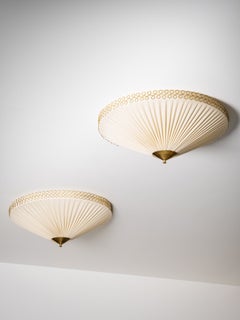Lot de 4 luminaires encastrés ES 1902/60 en laiton et tissu plissé, signés Itsu, Finlande, années 1950