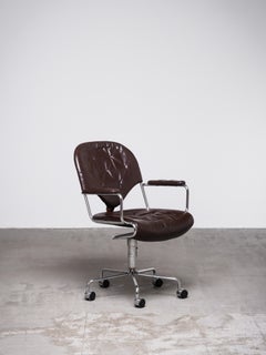 Fauteuil de bureau « Sam » en cuir et chrome, conçu par Sam Larsson pour DUX, Suède, années 1970