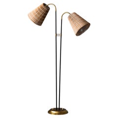 Finnish Mid-Century Double Floor Lamp with Wooden Slat Shades, 1960s