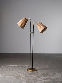 Finnish Mid-Century Double Floor Lamp with Wooden Slat Shades, 1960s