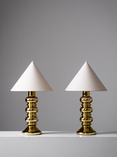 Pair of Golden Art Glass Table Lamps by Flygsfors, Sweden, 1960s