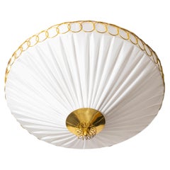 Mid-Century Brass & Pleated Textile Flush Mount, Finland, 1950s