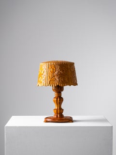 Finnish Folk Art Hand-Carved Wooden Table Lamp, 1940s